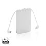 5.000 mAh powerbank i fickformat med integrerade kablar Vit