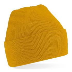 Original stickad mössa med uppvikt kant  Gul