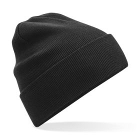 Original stickad mössa med uppvikt kant i ekologisk bomull Black