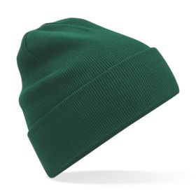 Original stickad mössa med uppvikt kant i ekologisk bomull Bottle Green