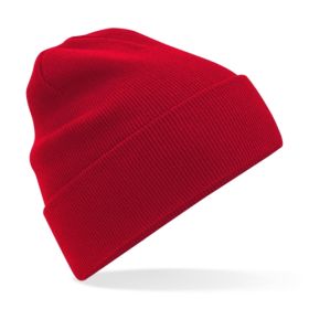 Original stickad mössa med uppvikt kant i ekologisk bomull Classic Red