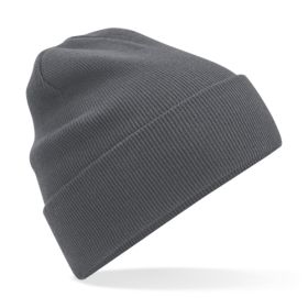 Original stickad mössa med uppvikt kant i ekologisk bomull Graphite Grey