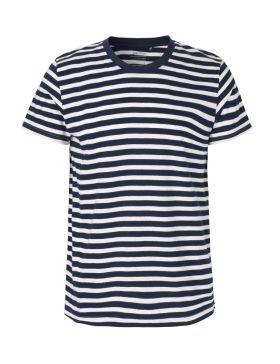 Herr Fitted T-shirt Vit / Marinblå Stripe