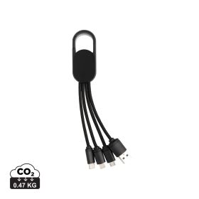 4-i-1 kabel med karbinclip Svart