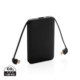 5.000 mAh powerbank i fickformat med integrerade kablar Svart