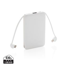 5.000 mAh powerbank i fickformat med integrerade kablar Vit