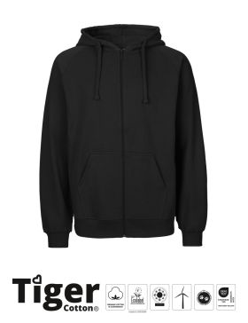 Unisex Tiger Cotton Hoodie w. Zip Svart