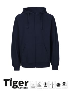 Unisex Tiger Cotton Hoodie w. Zip Marinblå