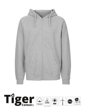 Unisex Tiger Cotton Hoodie w. Zip Grå