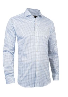 Two Ply White/Blue Check Business Shirt Vit