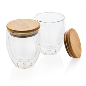 Dubbelväggigt borosilikatglas med bambulock, 250ml, 2-pack