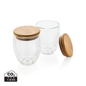 Dubbelväggigt borosilikatglas med bambulock, 250ml, 2-pack