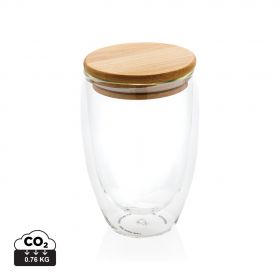 Dubbelväggigt borosilikatglas med bambulock, 350ml