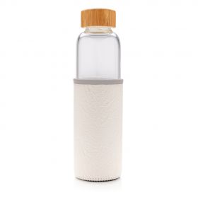 Borosilikat glasflaska med texturerad PU-sleeve vit, grå