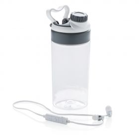 Läckagesäker flaska med trådlösa hörlurar vit, grå