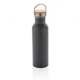 Modern stainless steel flaska med bambulock grå