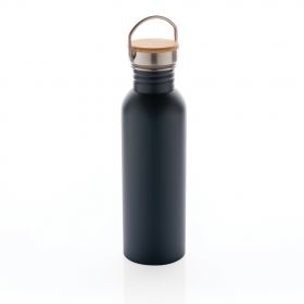 Modern stainless steel flaska med bambulock blå