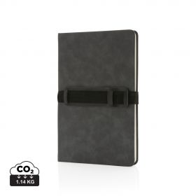 A5 hardcover PU anteckningsbok med mobil och-pennhållare